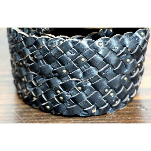 Sisley STUDDED BRAIDED BROWN GENUINE LEATHER 2.75"Wd CORSET WOMEN'S BELT M/L (F1 - Picture 4 of 9